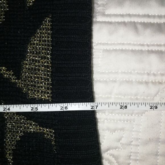 𝅺VINTAGE French Y2K 80s Black & Gold Arabesque Knitted Scoop Neck Sweater Large - Picture 10 of 13